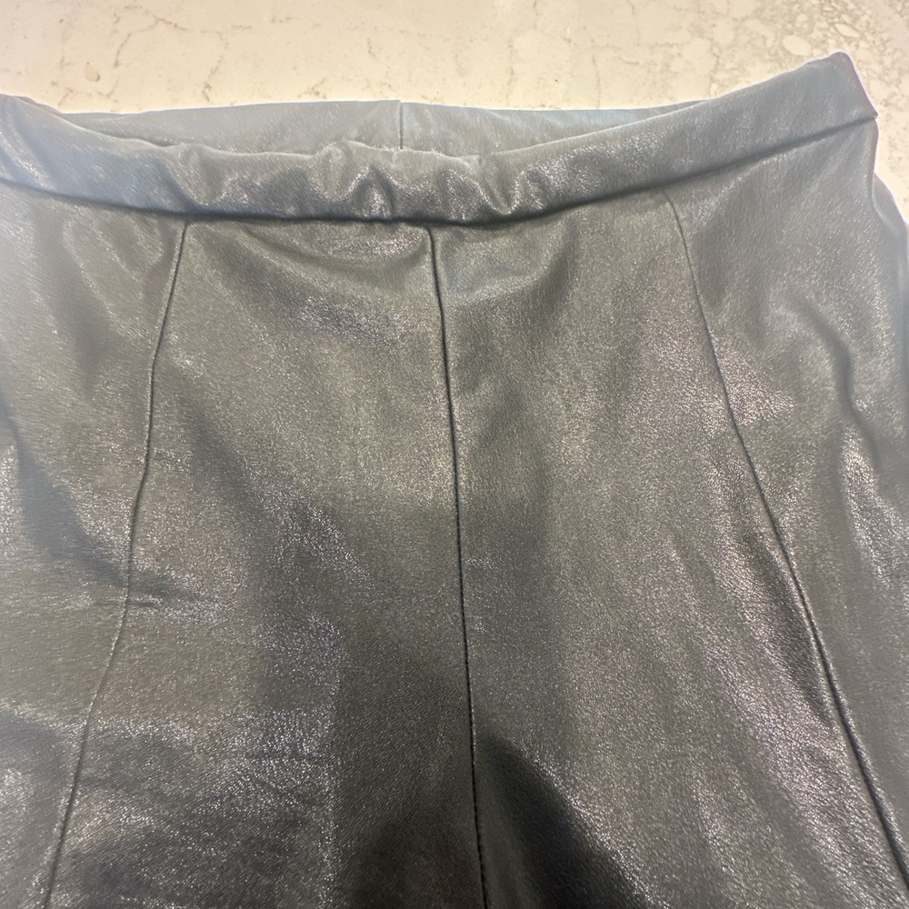 AMANDA UPRICHARD Black Elastic Waist High Rise Faux Leather Pants Women's Size M - Picture 3 of 12